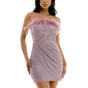 Speechless Pink Strapless Sparkle Feather Trim Mini Party Dress Juniors 7 NWT